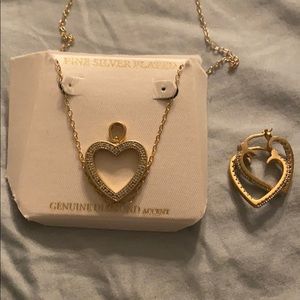 Gold and diamond heart necklace/earring  set.  New